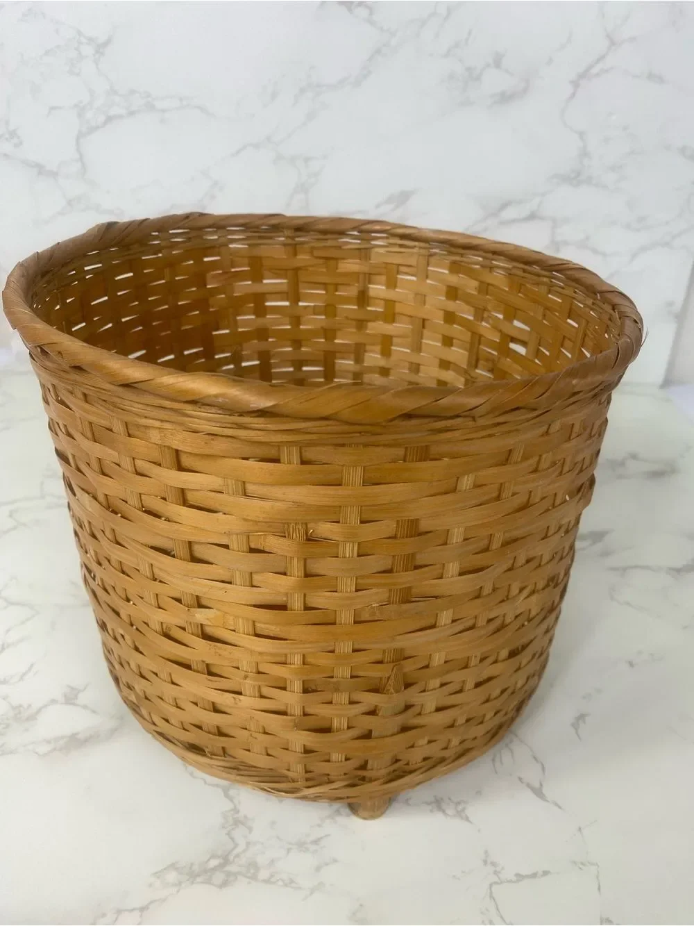 Vintage Boho woven bamboos planter/ basket with feet
